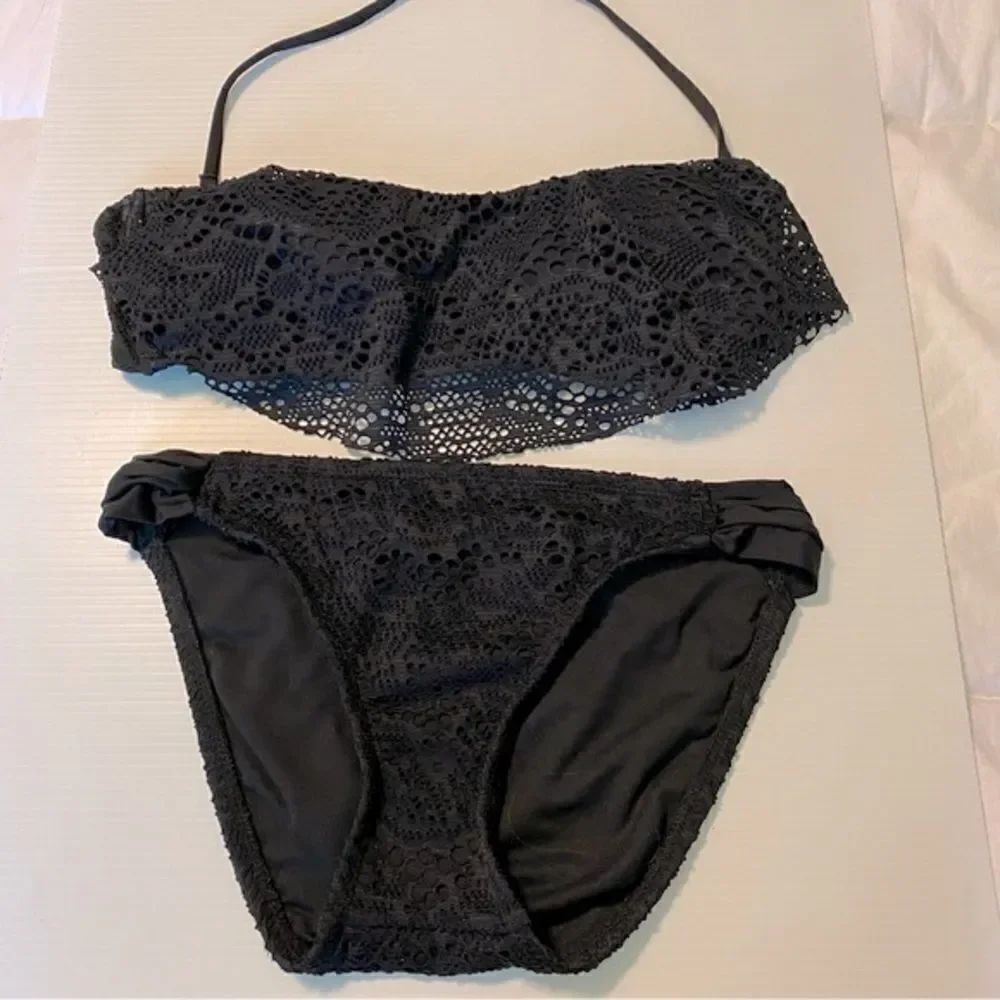 Mossimo Black mesh crochet Swimsuit bathing Suit bikini 2 piece - S